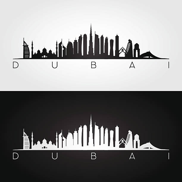 Dubai UAE skyline and landmarks silhouette. Dubai UAE skyline and landmarks silhouette. Vector illustration. dubai skyline stock illustrations