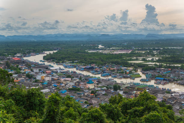 vista aérea do estuário de chumphon - chumphon - fotografias e filmes do acervo