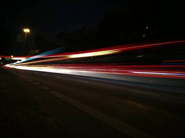 istock Car light trails on the road, movement in Thailand. 639905610