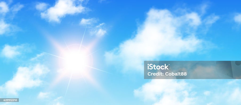 Sunny background, blue sky with white clouds and sun Sunny background, blue sky with white clouds and sun, vector illustration. Sky stock vector