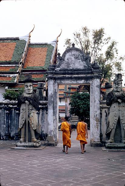 wat pho, porte marco polo, bangkok - wat pho photos et images de collection