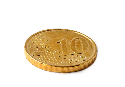 Ten euro cent coin on white background