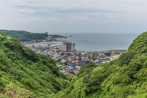 Arial view of cityscape in Sado Island,Niigata prefecture,Japan