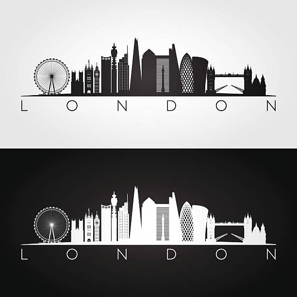 illustrazioni stock, clip art, cartoni animati e icone di tendenza di skyline di londra e punti di riferimento silhouette. illustrazione vettoriale. - london