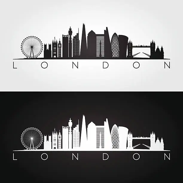 Vector illustration of London skyline and landmarks silhouette. Vector illustration.