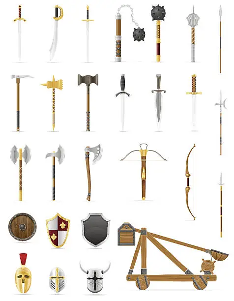 Vector illustration of ancient battle weapons set icons stock vector illustration
