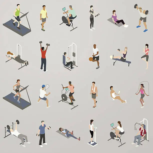 Vector illustration of Gym People Working Out Icon Set