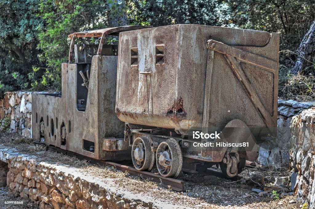 rusty mine wagon rusty mine wagon in Buggerru, Sardinia Business Finance and Industry Stock Photo