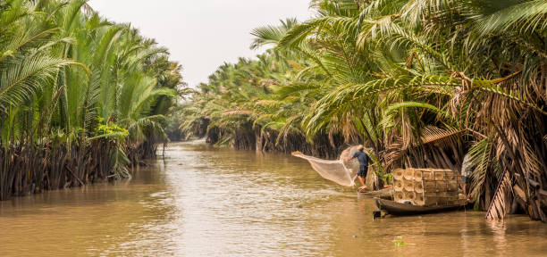 Tourists rowing boats to admire the scenery on Thoi Son island, Tiền Giang province