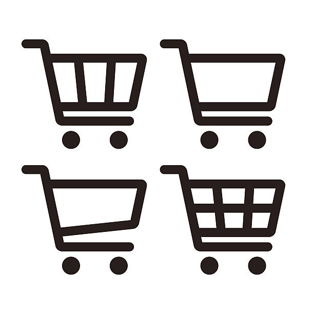 shopping einkaufswagen-symbol set - einkaufswagen stock-grafiken, -clipart, -cartoons und -symbole