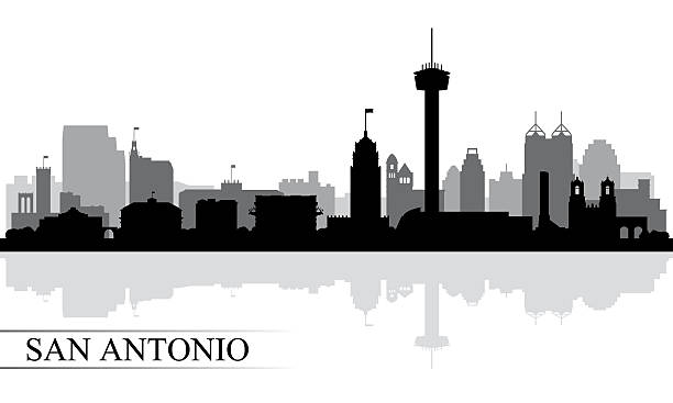 tło sylwetki panoramy miasta san antonio - san antonio stock illustrations