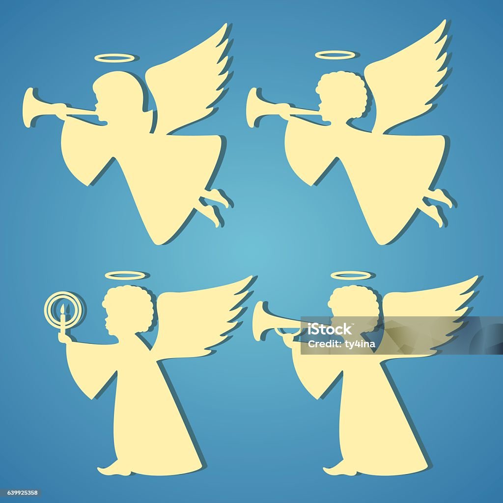 Hình Bóng Vàng Của Các Thiên Thần Trên Nền Màu Xanh Hình minh họa ...