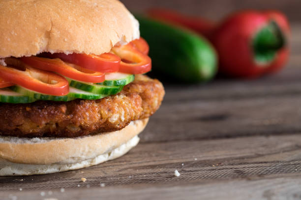 istock Delicious soy burger with fresh vegetables 639927934
