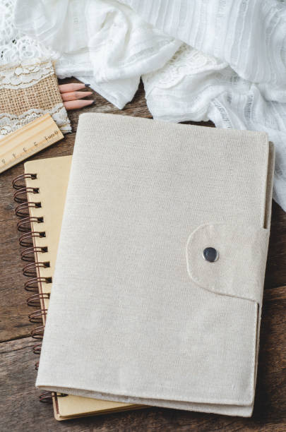 istock Blank notebook with school supplies on wooden background 639929688