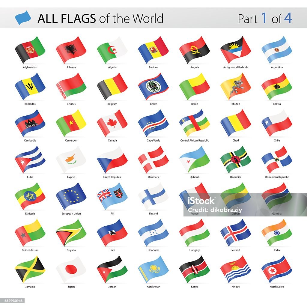 All World Waving Vector Flags - Collection Vector Collection of All World Vector Flags Flag stock vector