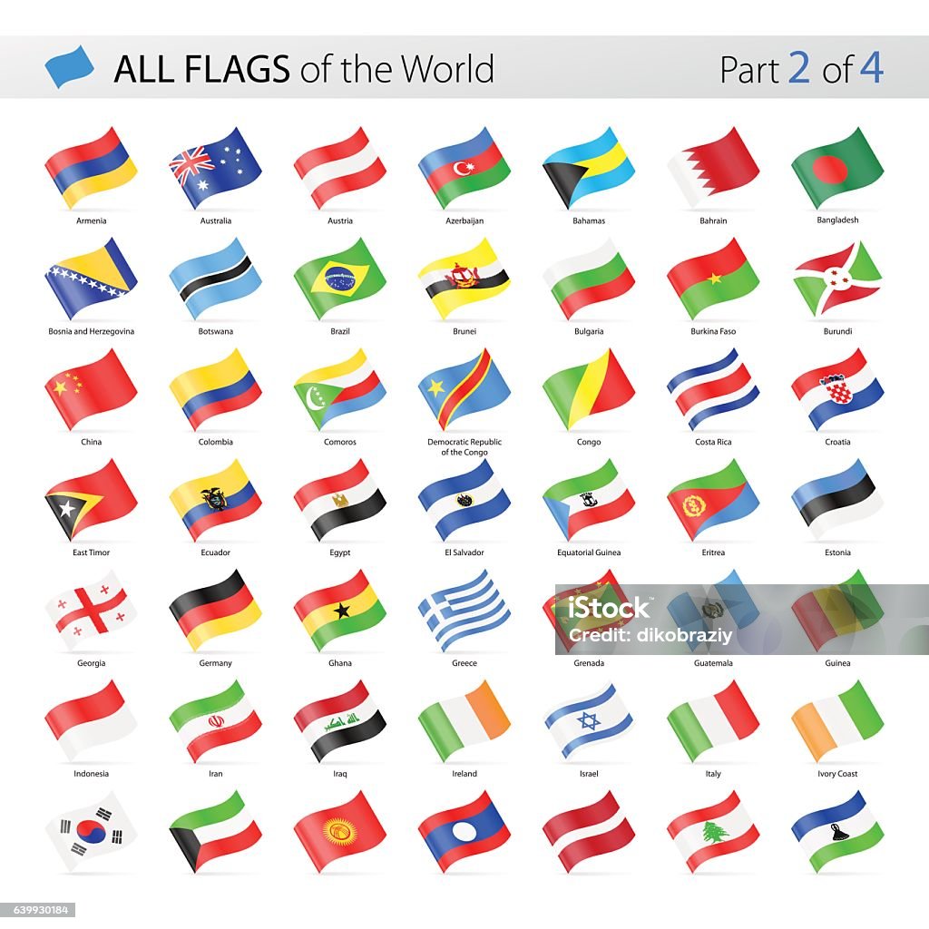 All World Waving Vector Flags - Collection Vector Collection of All World Vector Flags Flag stock vector