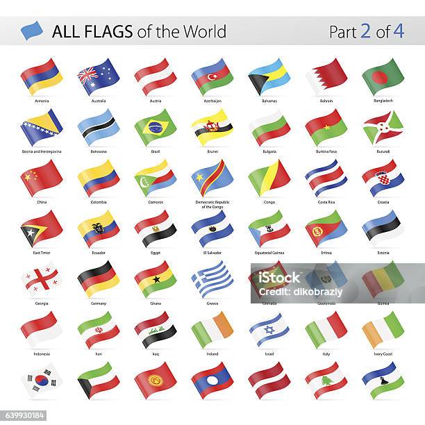All World Waving Vector Flags Collection Stock Illustration - Download Image Now - Flag, Vector, World Map