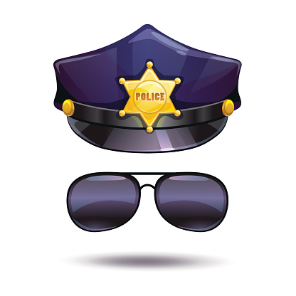 Cartoon police cap and cops sunglasses.