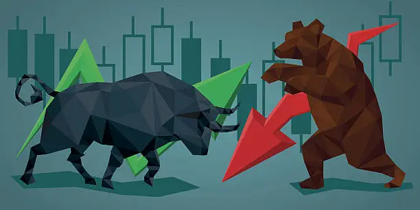 Vector illustration of Low poly trade bull and bear.