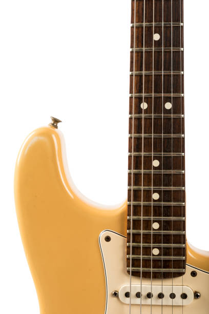 istock Vintage retro guitar abstract isolated on white with copy space 639941630
