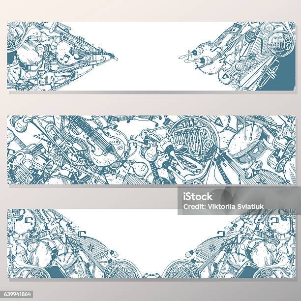 Vector Banners Set Collection Of Music Instruments Stock Illustration - Download Image Now