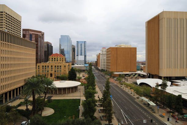 istock View looking down on Phoenix, Arizona city center 639942188