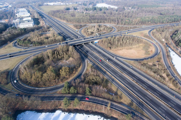 istock Aerial view of highway interchange 639946804
