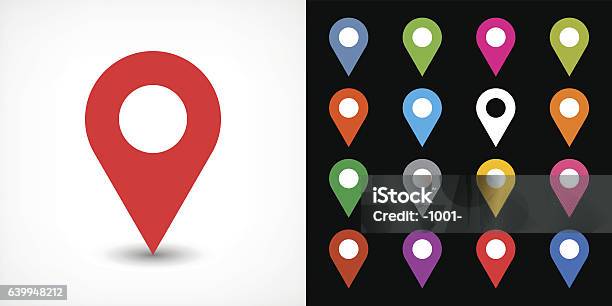 Color Map Pin Sign Location Icon With Drop Shadow Stock Illustration - Download Image Now - Map Pin Icon, Map, Icon Symbol