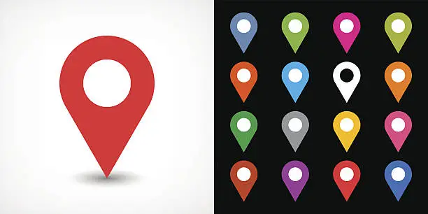 Vector illustration of Color map pin sign location icon with drop shadow
