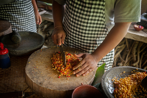 Food in Bali is a complicated process with lots of chopping and preparation and mixing of exotic spices. Cooking classes are held in many of the hotels and restaurants.