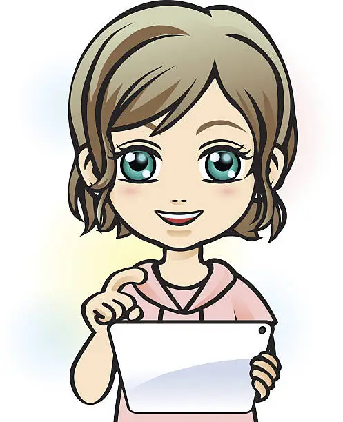 Vector illustration of Girl using tablet