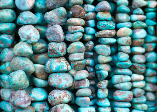 istock Turquoise Beads and Necklaces Hanging (Close-Up Full Frame) 639956020