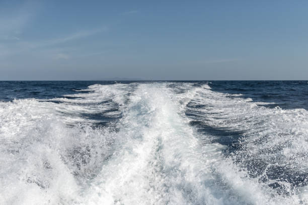 istock Water surface behind of fast moving motor boat 639957782