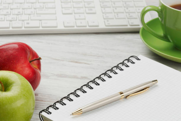 istock Business workplace keyboard and other stuff . Mixed media 639959702
