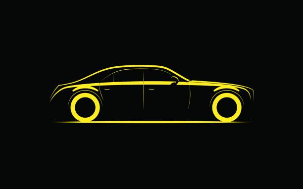 ilustrações, clipart, desenhos animados e ícones de silhueta de um carro de luxo de negócios em um fundo preto - sedan black luxury car