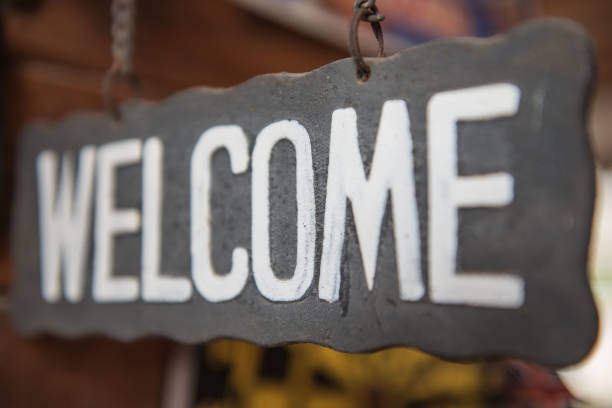 istock “welcome” metal label and old style 639962722