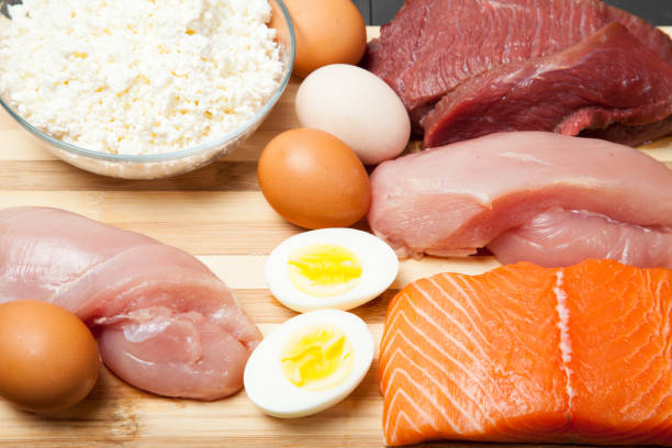 istock Proteins, fish, cheese, eggs, meat and chicken 639963450