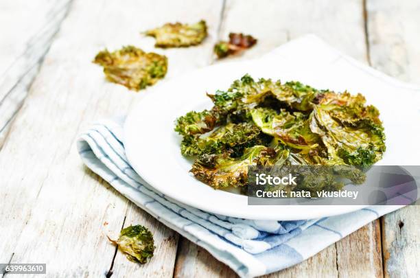 Kale Chips Stock Photo - Download Image Now - Potato Chip, Kale, Appetizer