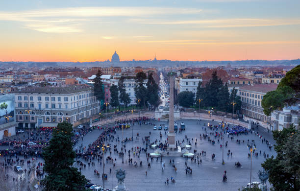 istock Panoramic view of Piazza del Popolo at sunset, Rome, Italy. 639964420