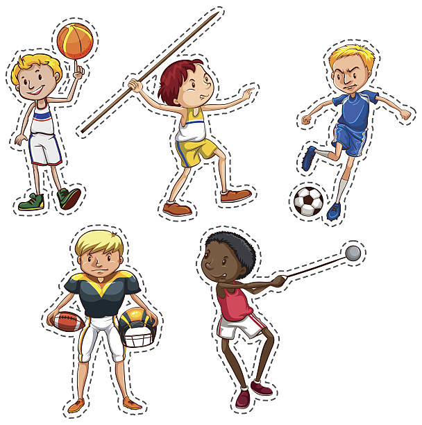 スポーツをしている人のステッカーセット - soccer ball soccer ball cut out点のイラスト素材／クリップアート素材／マンガ素材／アイコン素材