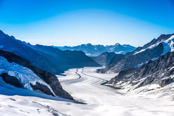 Aletsch glacier - ice landscape in Alps of Jungfraujoch in Switzerland, Europe