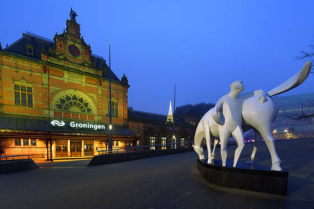 Sculpture in front of the train station of Groningen, Netherlands stock photo