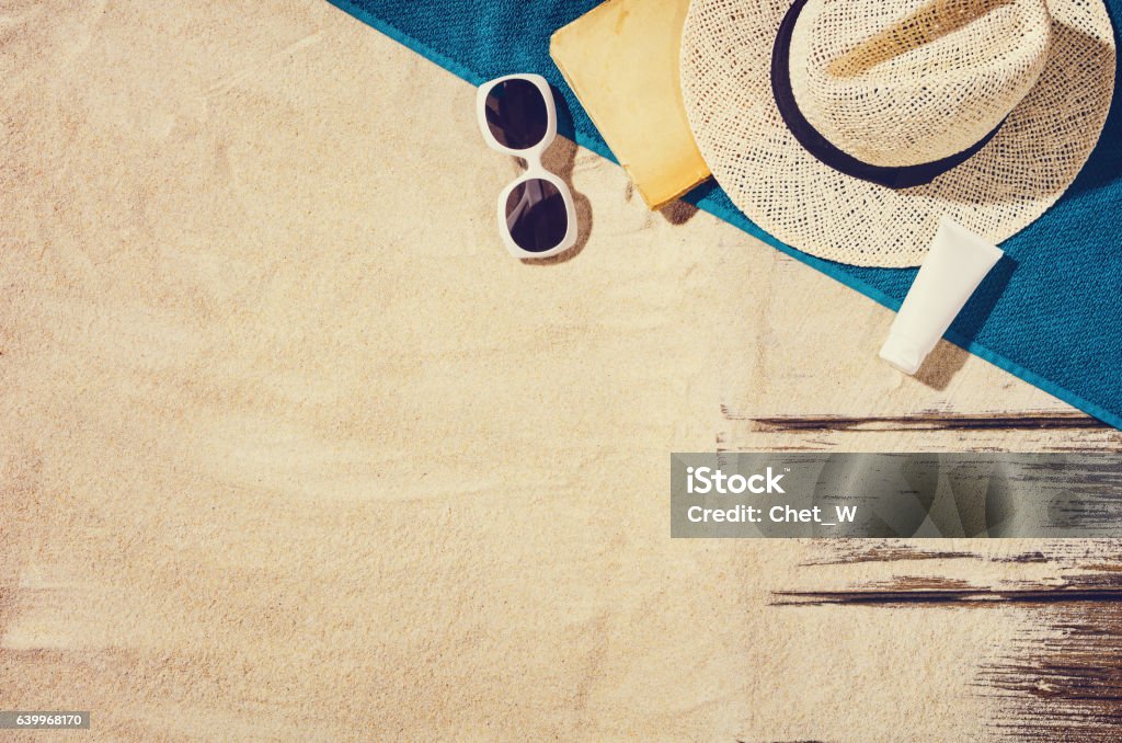 Top view of sandy beach. Background with copy space Top view of sandy beach frame. Background with copy space and visible sand texture. Beach Stock Photo