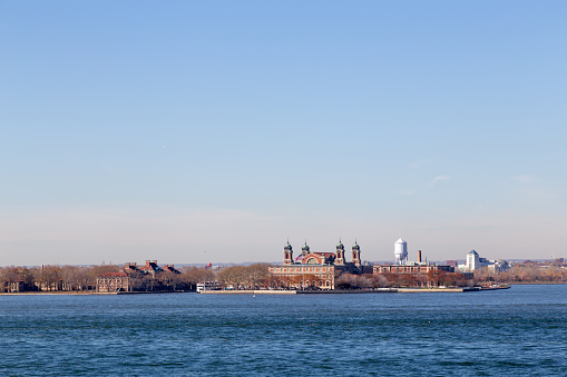 New York, United States of America - November 18, 2016: View of historical Ellis Island in New York harbor