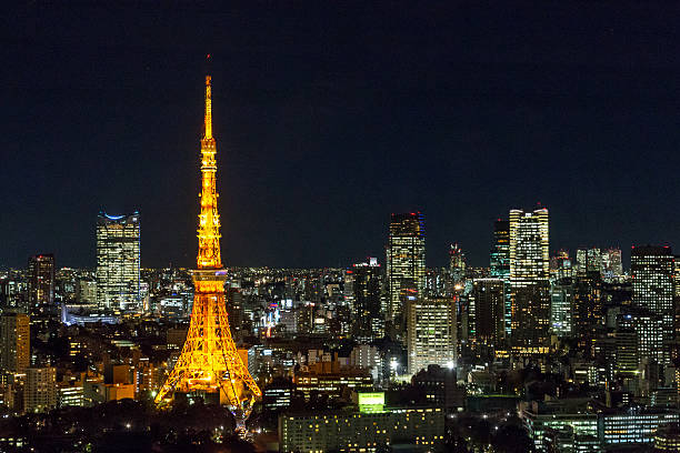 東京の街並みの夜景 - tokyo tower ストックフォトと画像