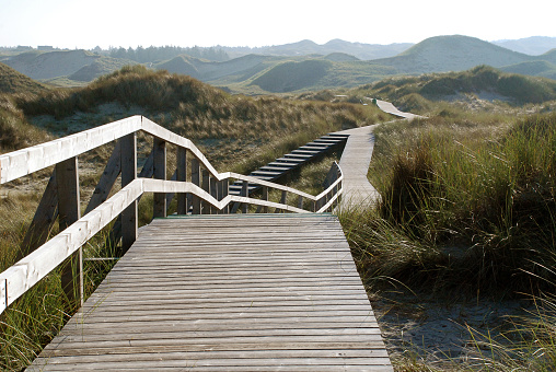 Boardwalk on sand dunes of Magdalen Islands, Quebec