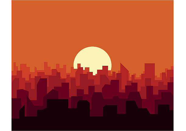 istock City sunset skyline urban landscape. Cityscape silhouette in flat style 639970872