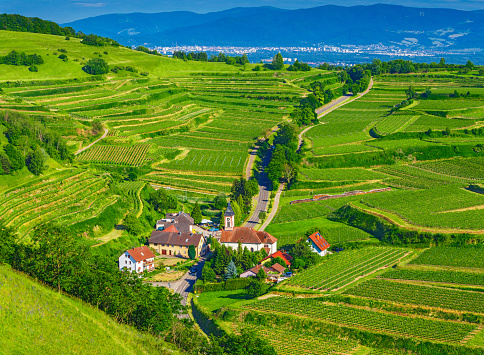 Beautiful mountain landscape with vineyards in Germany, Black forest, Kaiserstuhl. Travel background.