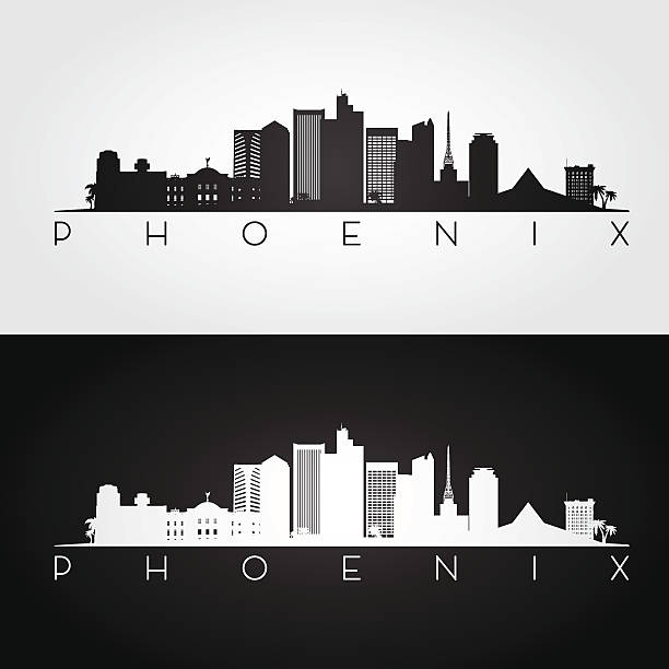 ilustrações de stock, clip art, desenhos animados e ícones de phoenix usa skyline and landmarks silhouette - phoenix downtown district skyline city