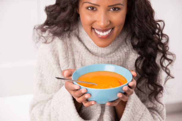 Enjoy hot soup at winter.